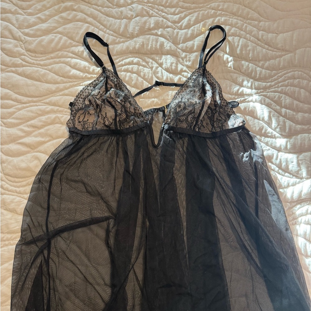 Victoria's Secret Black Sheer Lace Chemise